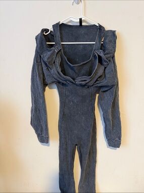 Women One-Piece Ribbed Jumpsuit in Charcoal Gray